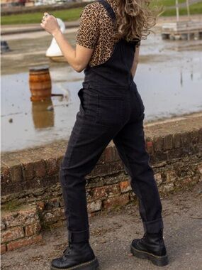 Run & Fly Stone Wash Skinny Dungaree Overalls Boho Grunge Stretch Womens L